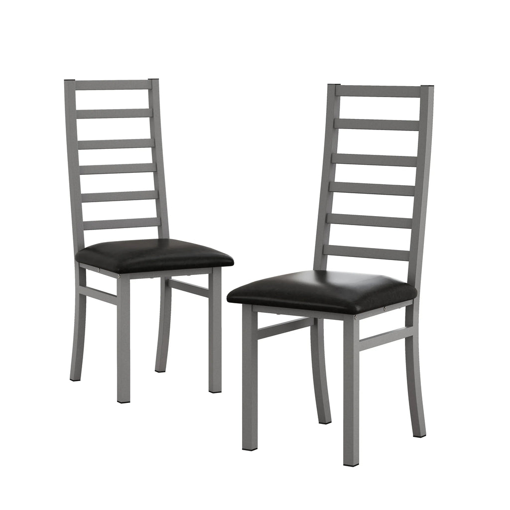 Grey Metal Dining Chairs Set of 2 with Steel Legs and PU Leather Seats, High Back Armless Design for Kitchen or Living Room - Eloy Royal