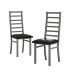 Grey Metal Dining Chairs Set of 2 with Steel Legs and PU Leather Seats, High Back Armless Design for Kitchen or Living Room - Eloy Royal