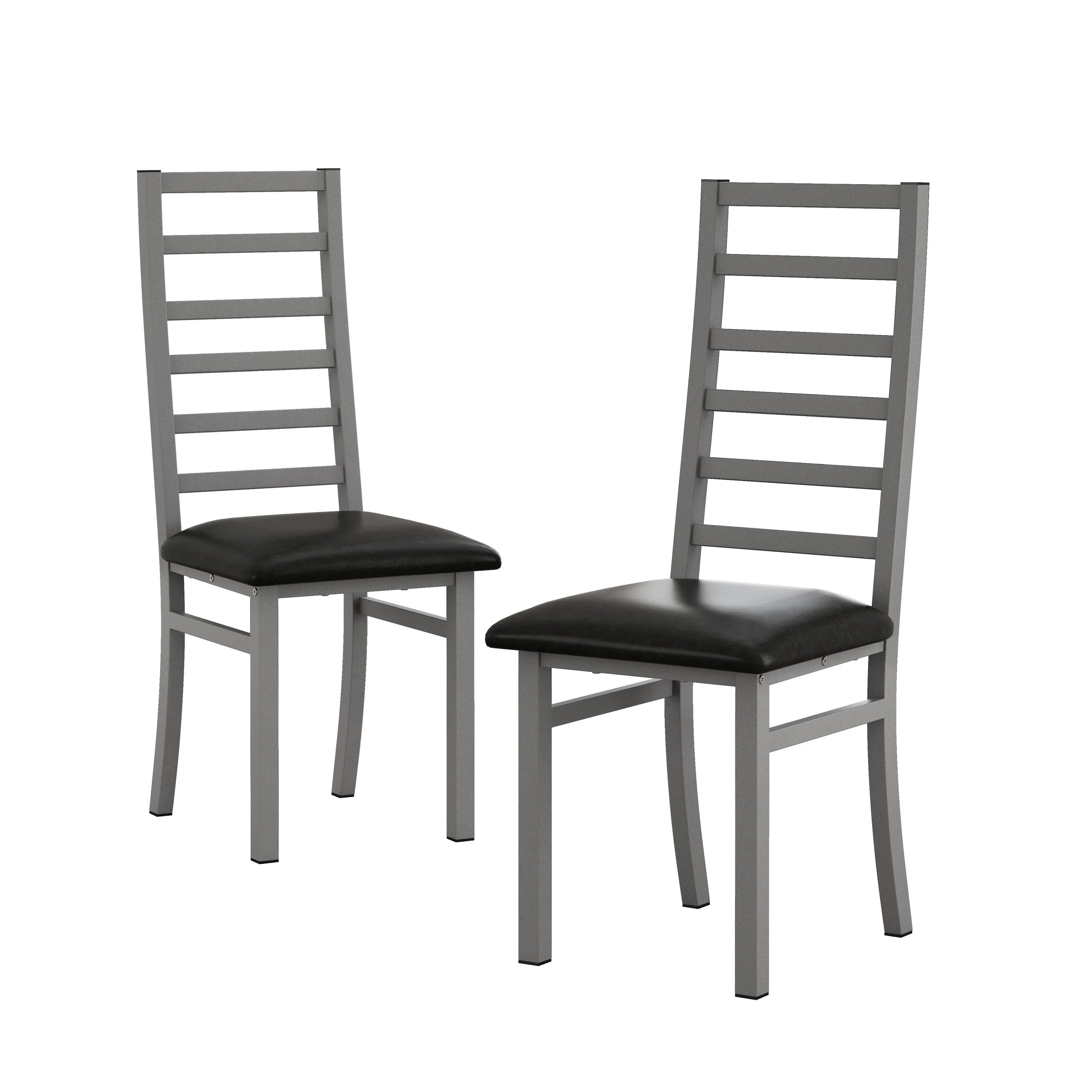Grey Metal Dining Chairs Set of 2 with Steel Legs and PU Leather Seats, High Back Armless Design for Kitchen or Living Room - Eloy Royal