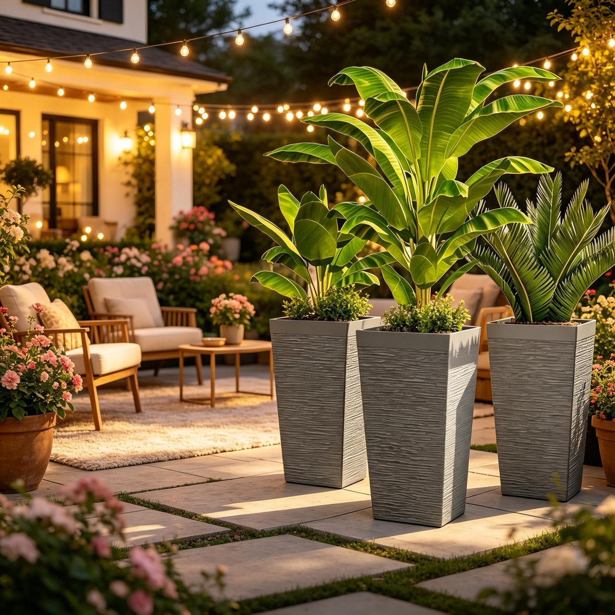 Stackable Design Tapered Planters,3-Piece Outdoor Planters,Tall Planters,Garden Planters(Only 3Pcs Planters)