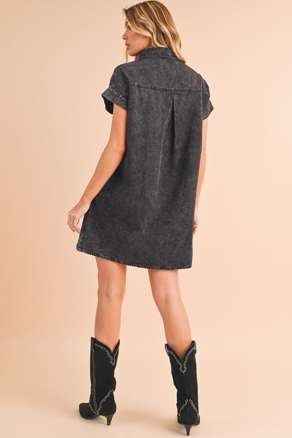 Black Vintage Snap Buttoned Mini Denim Dress - Eloy Royal