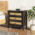 3 Drawer Dresser Rattan Dresser Wood Chest of Drawers Farmhouse Closet Dressers Modern Bedside Table Rustic Nightstand Storage Cabinet for Bedroom, Hallway, Living Room, Dark Rustic Oak
