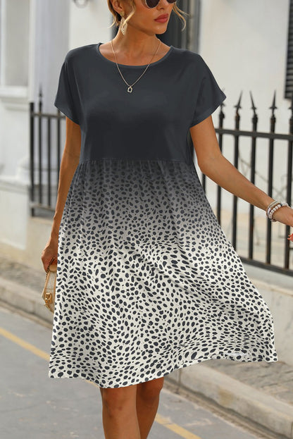 Leopard Dotted Contrast Casual Pocket T Shirt Dress - Eloy Royal