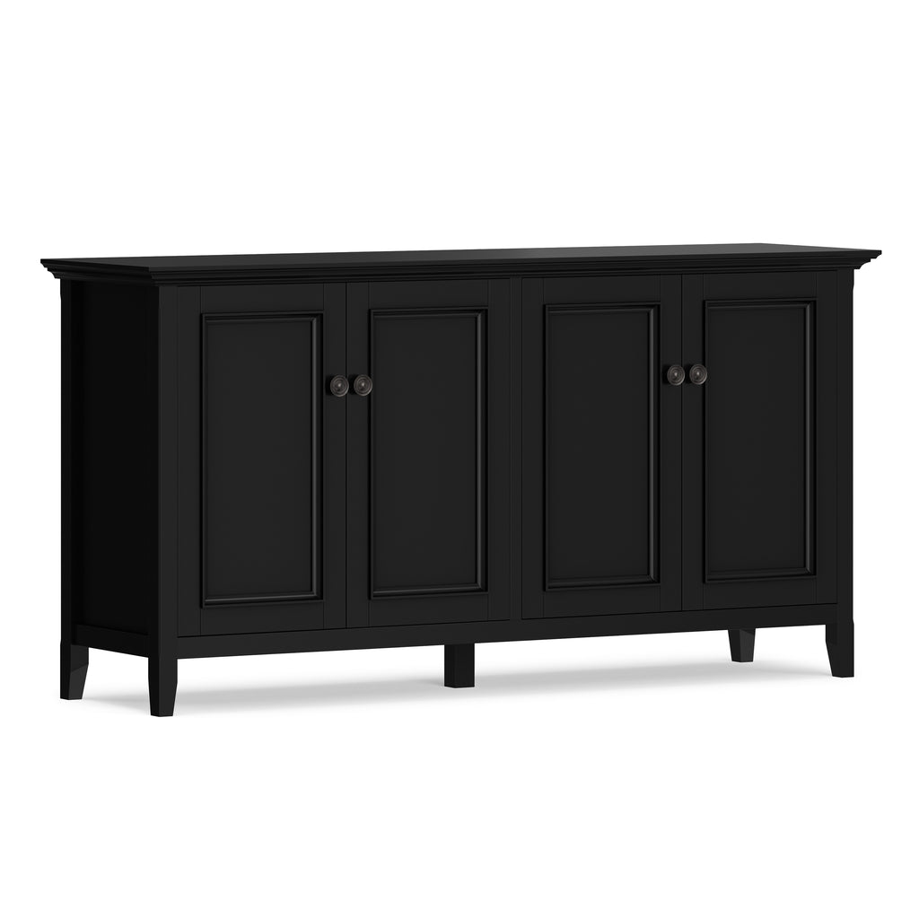 Amherst Wide 4 Door Storage Cabinet in Black with Transitional Style, Solid Pine Wood, 66' W x 18' D x 34' H