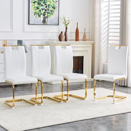 Set of 4 white PU material bow-shaped chairs - Adding fashion to minimalist and contemporary home styles