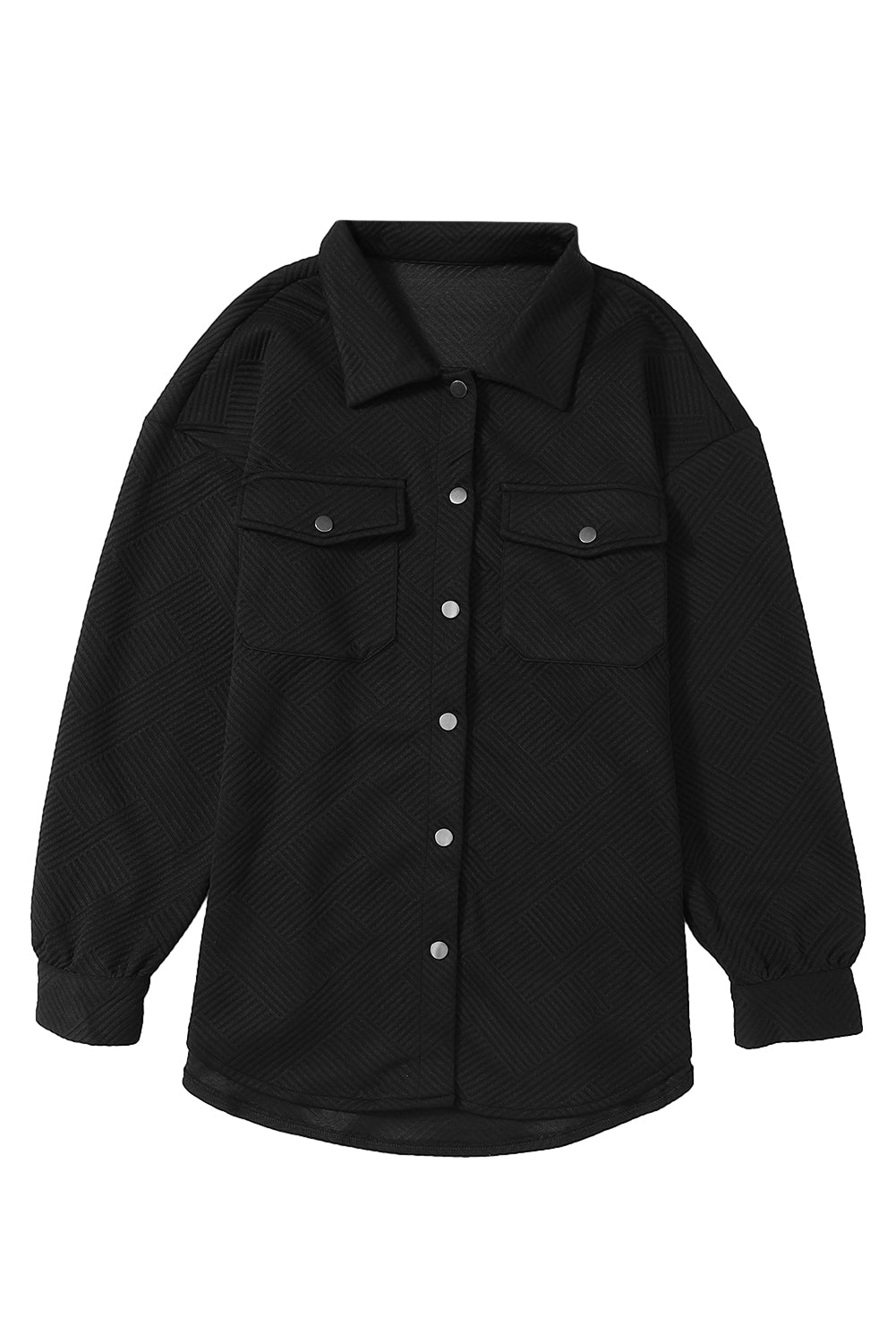 Black Solid Textured Flap Pocket Buttoned Shacket - Eloy Royal