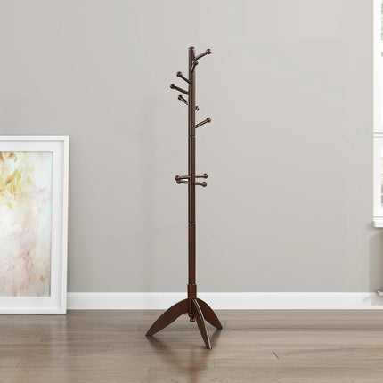 Dark Brown Finish Coat Rack Solid Wood, 11 Hooks Coat Hanger Stand Entryway Home Furniture 1pc