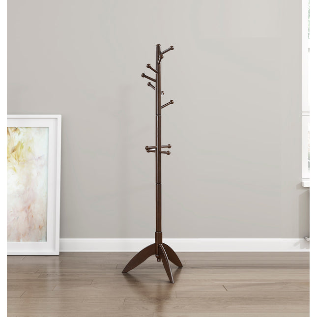 Dark Brown Finish Coat Rack Solid Wood, 11 Hooks Coat Hanger Stand Entryway Home Furniture 1pc