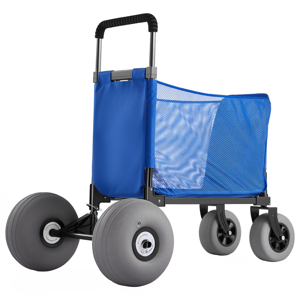Beach Cart with Large Wheels for Sand, 165 lbs Load Capacity, Heavy Duty Folding Beach Wagon with 12' Balloon Wheels, Storage Bag, 33' to 45' Adjustable Height, Dolly for Camping Fishing Garden