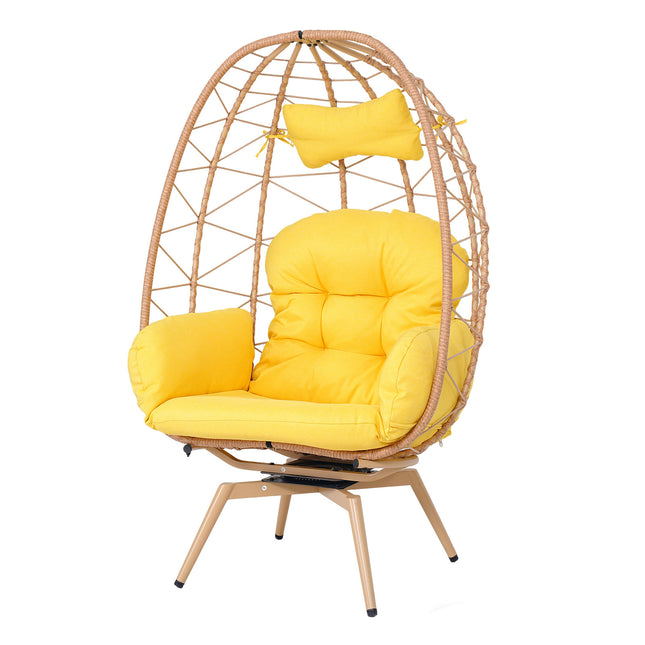 Oversized 360° Swivel Rattan Egg Chair Wicker Indoor Outdoor Patio Lounge Chair with Removable Thick Cushions