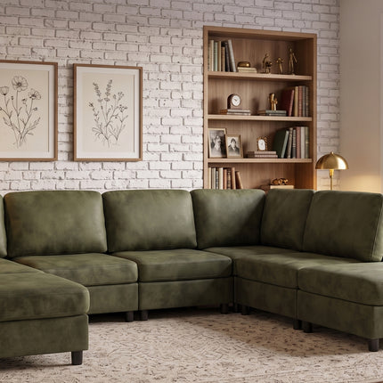 Faux Leather Fabric Upholstered Modular Sectional