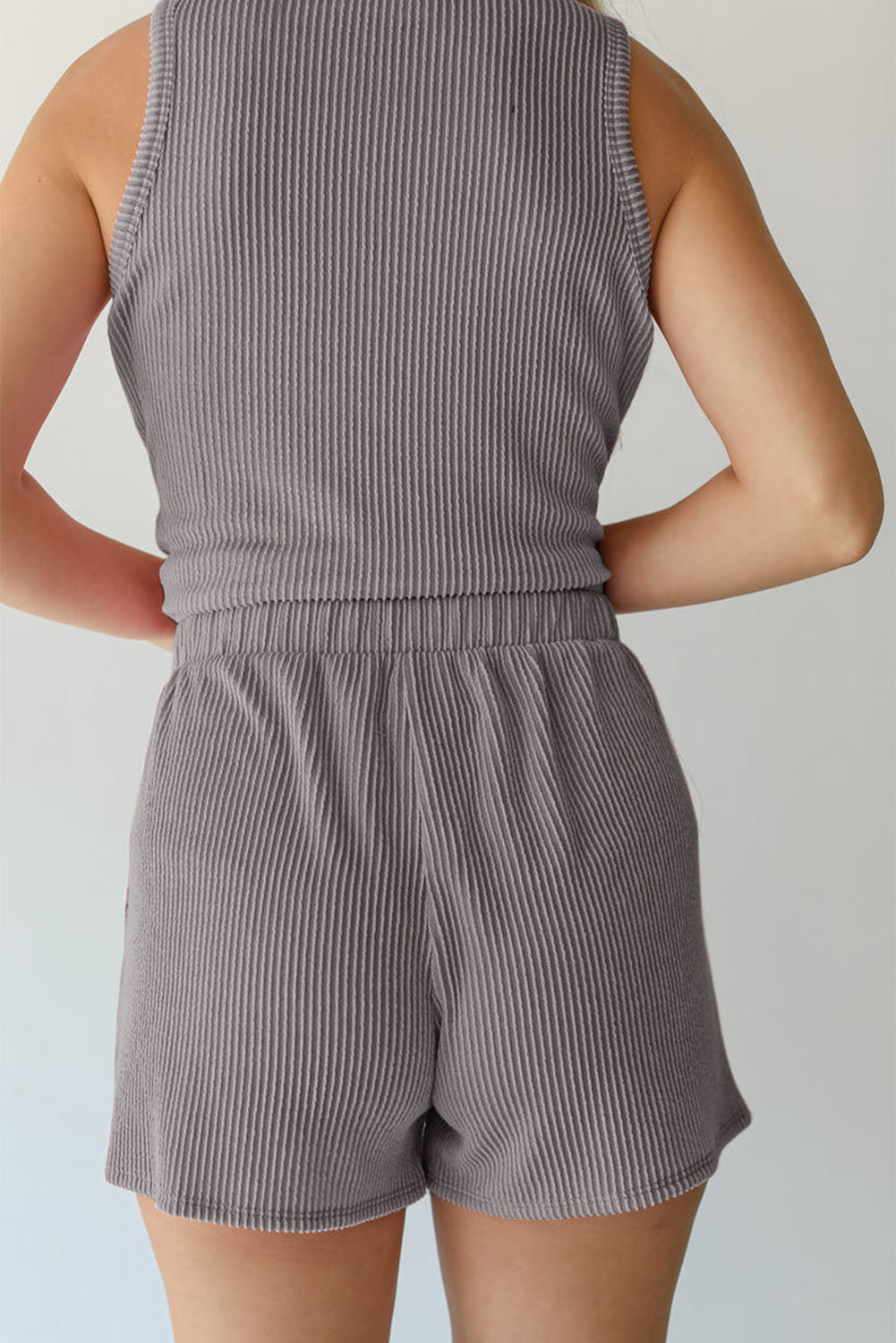 Smoke Gray Corded Tank Top and Pocketed Shorts Set - Eloy Royal