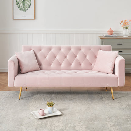 71 inch convertible love seat sofa, American retro pink velvet, suitable for small living room, bedroom, office