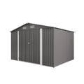 Large Gray Metal Outdoor Storage Shed with Lockable Door, Air Vent, and Clear Window for Garden Tools and Bicycles