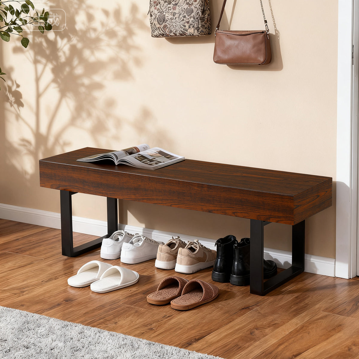59' Wood Bench for Bedroom End of Bed, Farmhouse Indoor Kitchen Table Benches,Versatile Modern Shoe Bench for Entryway, Espresso