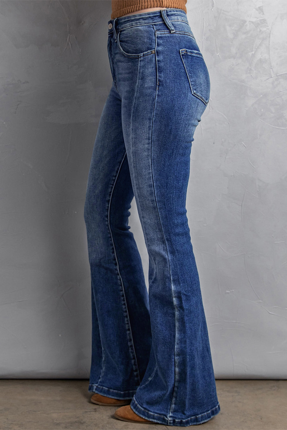 Dark Blue Plus Size Stitching Washed Flare Jeans - Eloy Royal