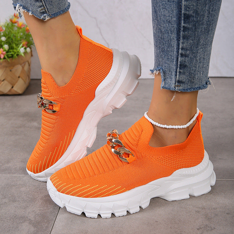 Fashion Chain Design Mesh Shoes For Women Breathable Casual Soft Sole Walking Sock Slip On Flat Shoes - Eloy Royal