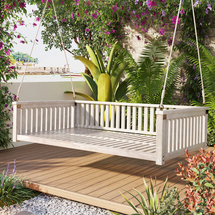 TOPMAX Patio Minimalist Twin Size Garden Swing Bed Wood Porch Swing with