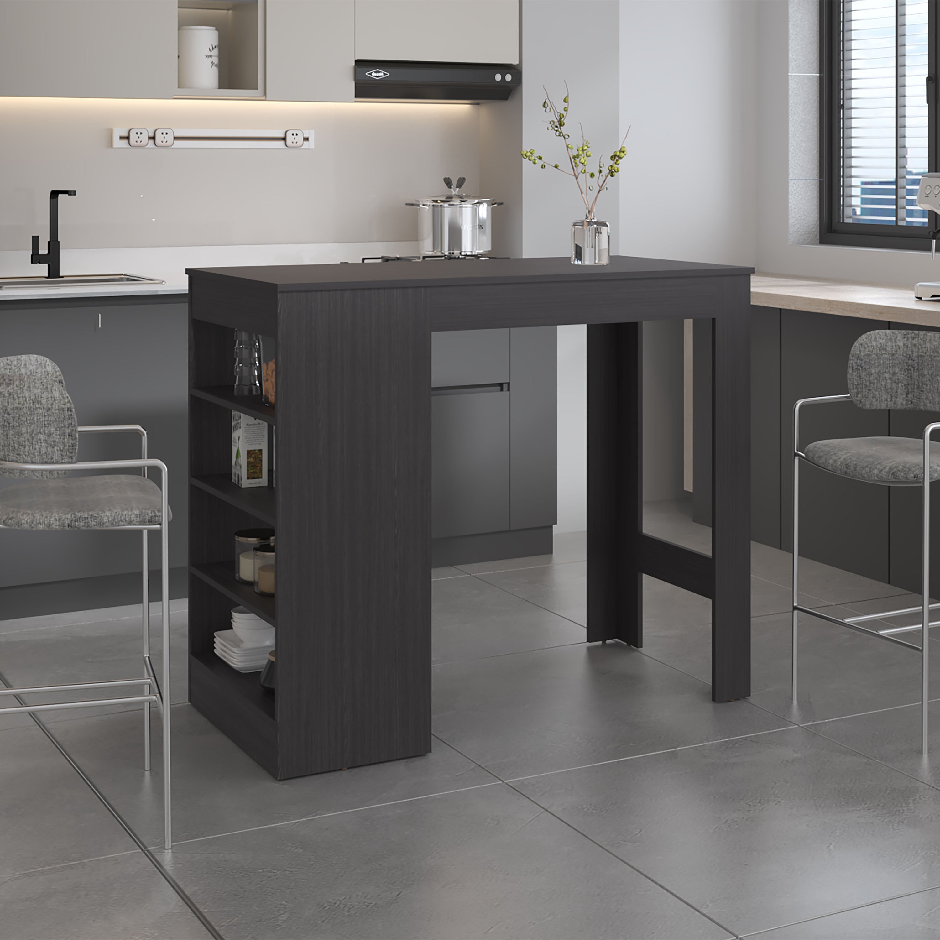 Greer Counter Table with 4 Storage Shelves, Compact Home Bar, Dinning Room or Kitchen Furniture, With Space-Saving Modern Design