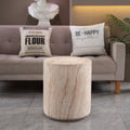 Tall Cylindrical Accent Coffee Table, MgO Faux Travertine Round Coffee Table, Indoor & Outdoor Decorative Table for Home Patio Yard, Dia 15.94' x H 18.31'