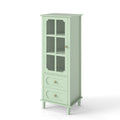 Minimalism Buffet Cabinet with Glass Doors and Double Drawer, Modern Wooden Storage Sideboard Cupboard for Living room, Dining Room Hallway Entryway (Mint Green)
