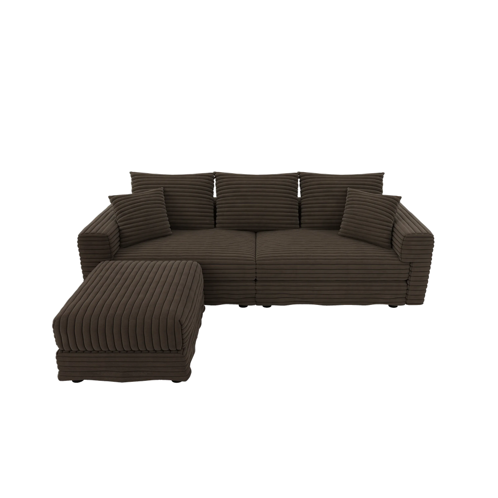 82.7 'Plush Corduroy 3-Seat Sofa,Modern Comfy Upholstered Sofa Cloud Couch,Deep Seat Couches with Soft Pillows and 1 Ottomans,Convertible Sofa Lounge Chair,Camel - Eloy Royal