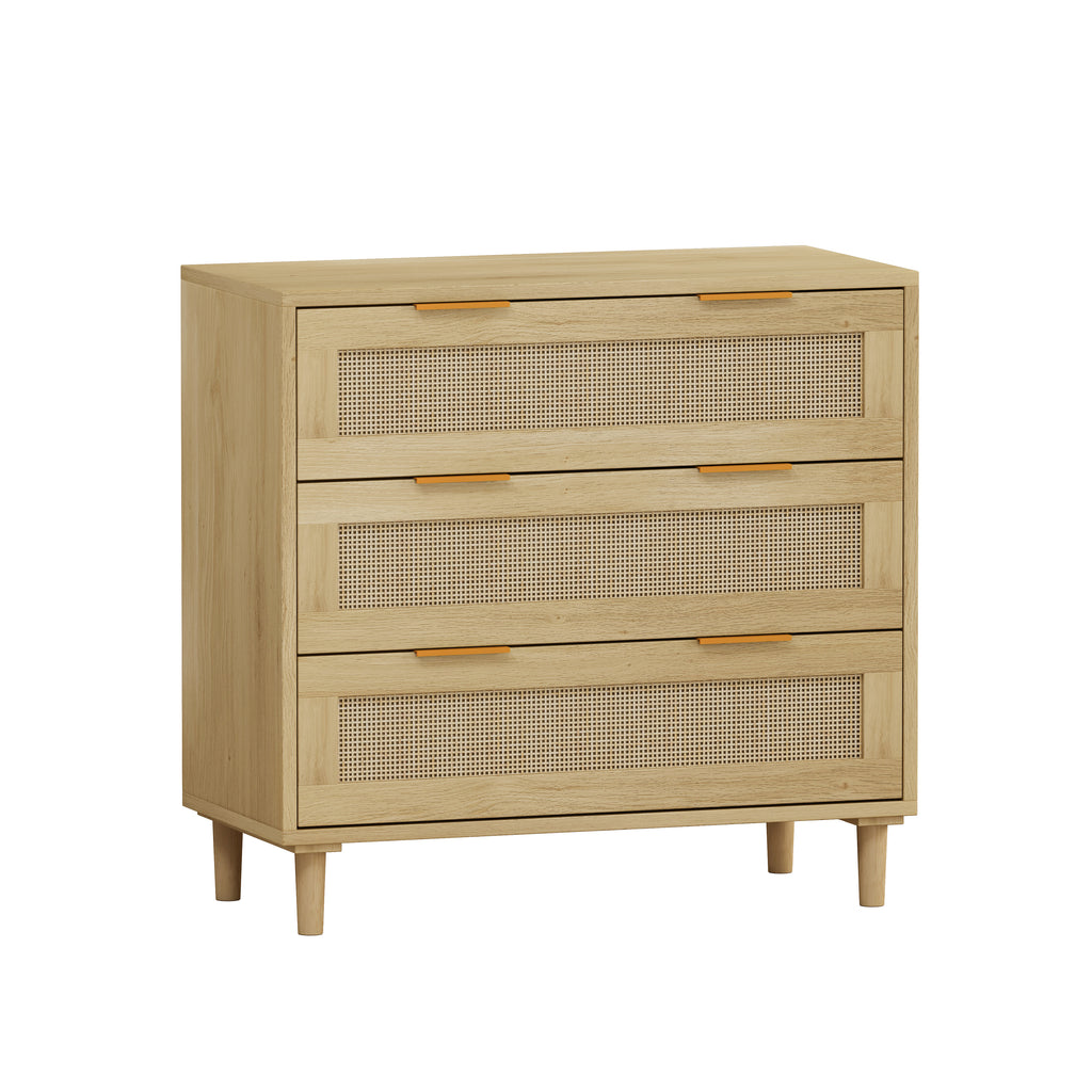 Nervi Rattan Three-Drawer Storage Cabinet, Oak, Set of 2