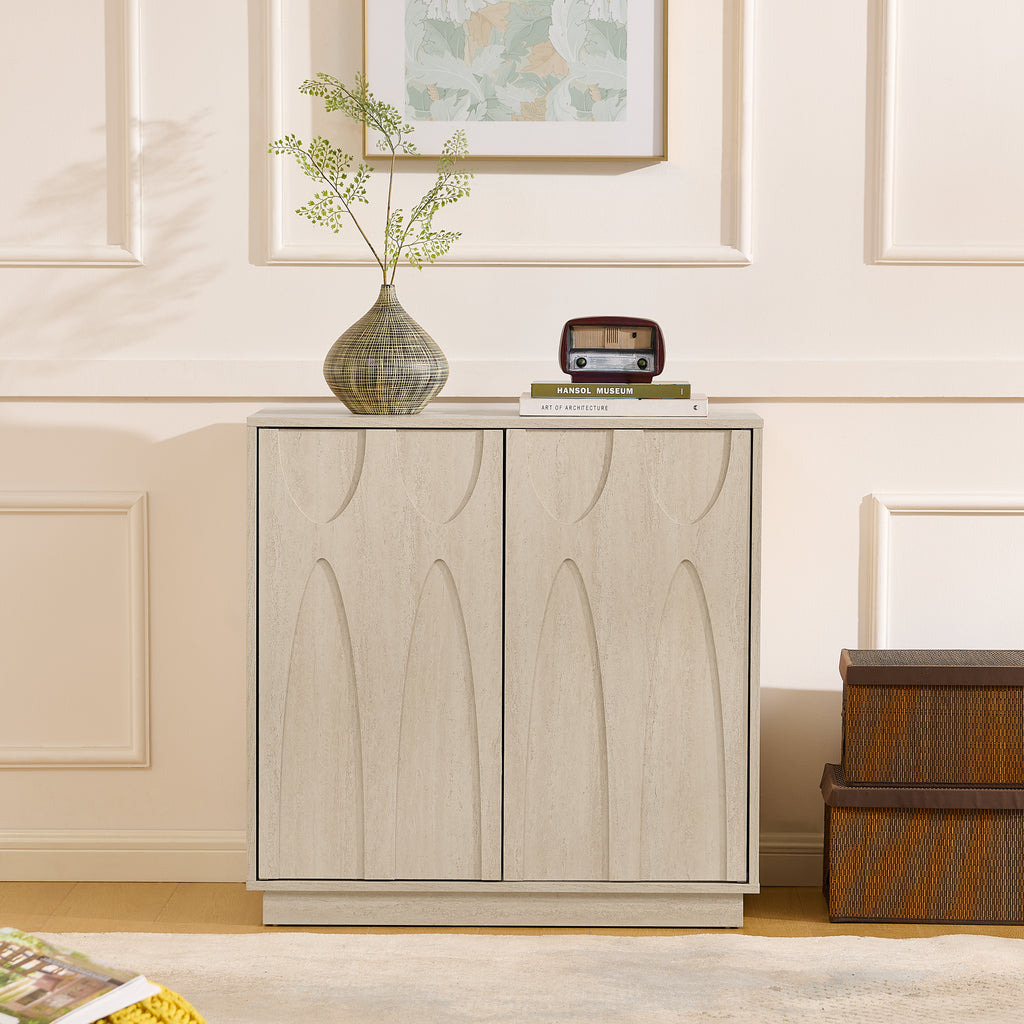 Floor-standing cabinet, sideboard, freestanding self-service locker, with an embedded design, featuring two cabinet doors and adjustable shelves. Suitable for living rooms, entryways, and hallways.