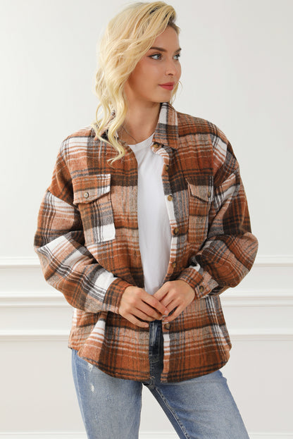 Pink & Grey Plaid Button Up Collared Flannel Shacket - Eloy Royal