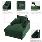 Modern Style Single Sofa Couch with Storage, USB Ports, Cup Holders, Green Corduroy - Eloy Royal