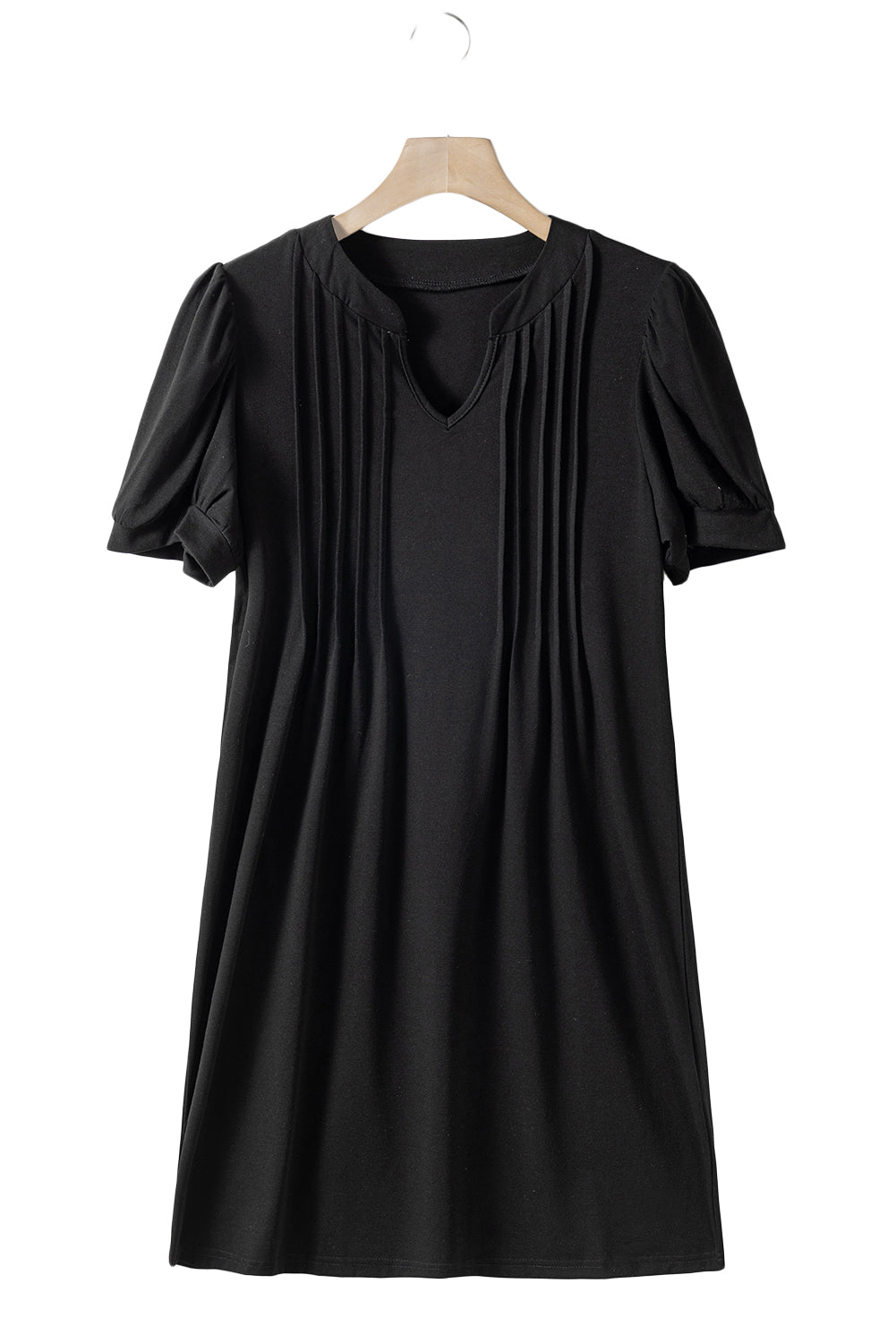 Desert Palm Notched Neck Pleated Puff Sleeve T Shirt Dress - Eloy Royal