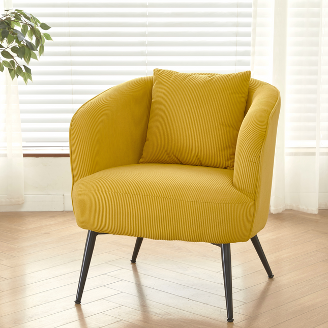 Velvet Accent Chair with Pillow, Modern Upholstered Armchair with Metal Legs, Comfy Barrel Chair for Living Room Bedroom