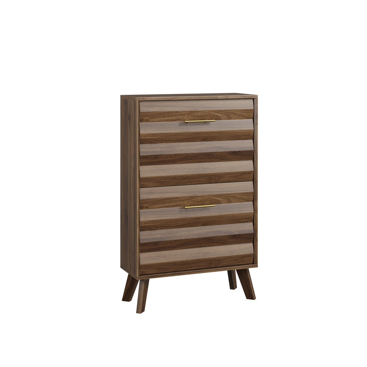 Walnut Wood Slim Flip-Top Shoe Cabinet, Mid-Century Modern Freestanding Entryway Storage with Dual Flip-Top Doors, 23.6-Inch Narrow Design