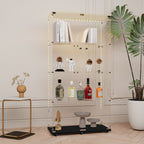 Tempered glass display cabinet,wine cabinet, storage cabinet,file cabinet,with Bluetooth LED strip,can be controlled by remote control or mobile APP,swivel casters,can be placed anywhere, color:black