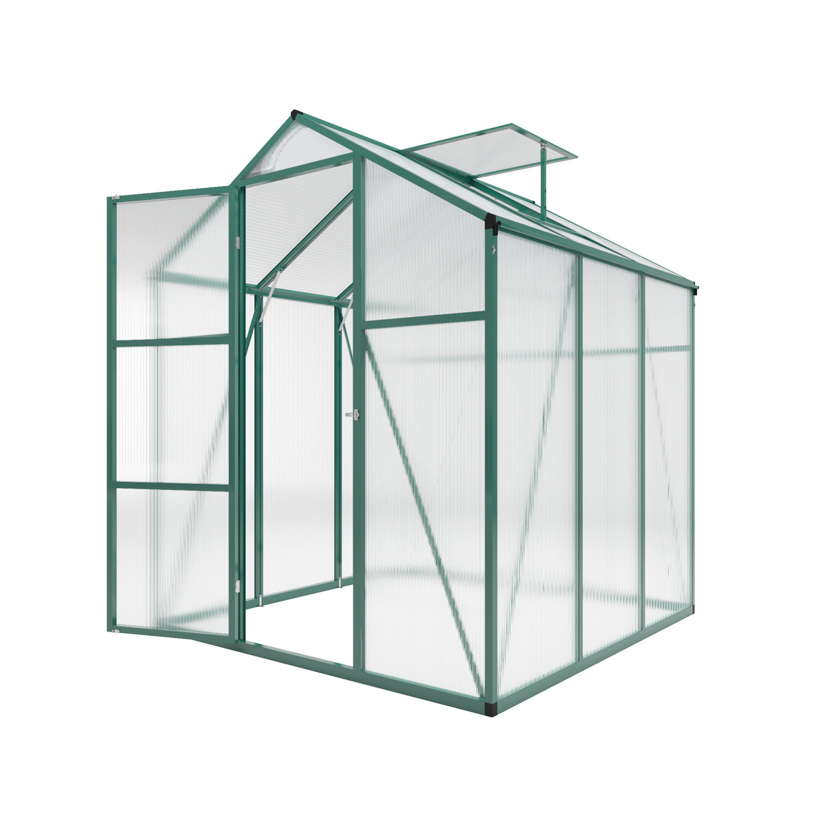 Gain Height Windproof Aluminum Greenhouse 6x6 FT Polycarbonate with Raised Base and Anchor, Durable Outdoor Walk-in Greenhouse for Backyard in All Seasons