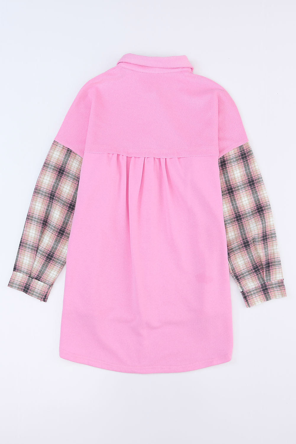 Rose Plaid Patchwork Chest Pockets Oversized Shirt Shacket - Eloy Royal