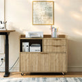 Ives Fluted Mobile File Cabinet with Charging, Natural