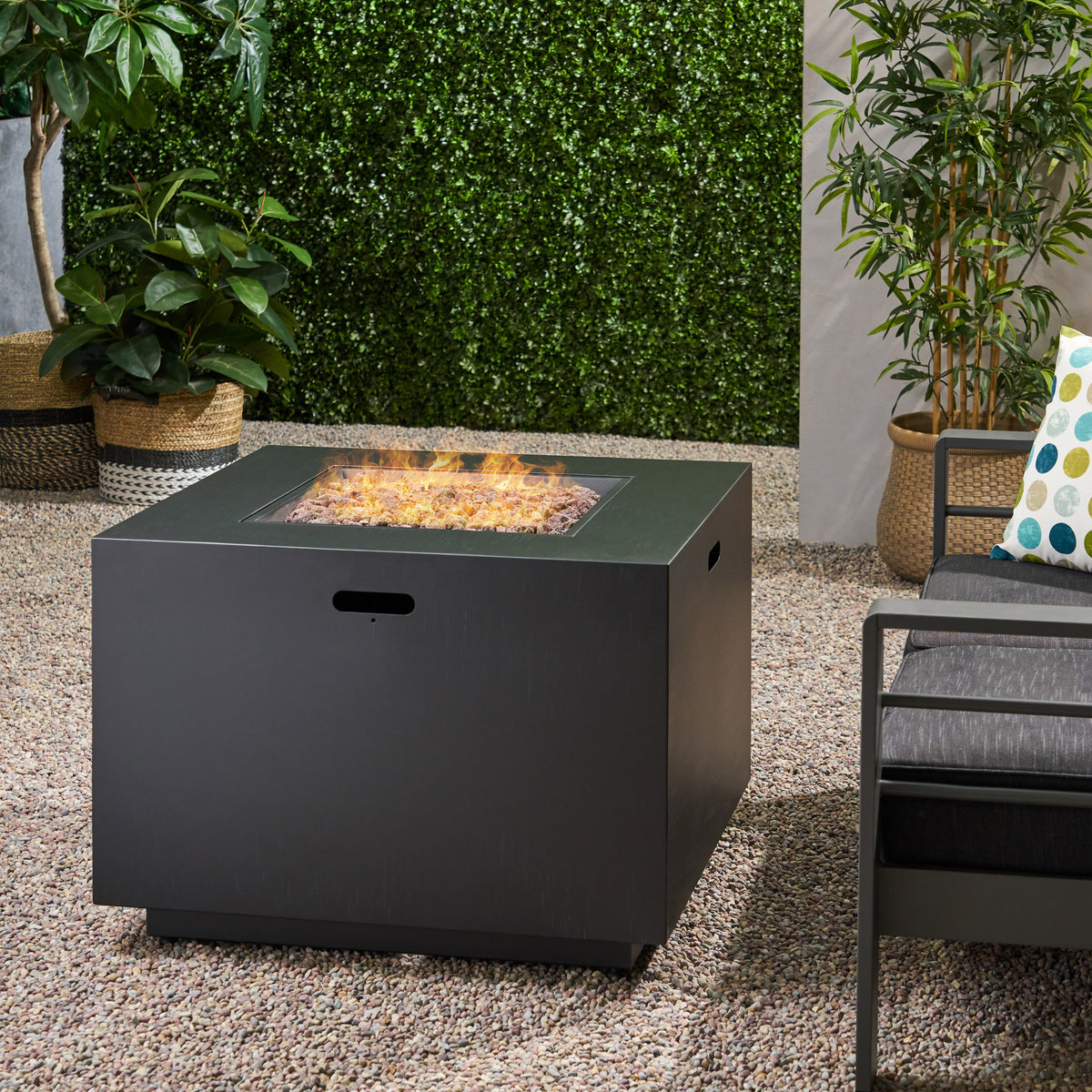 Outdoor Patio Propane Fire Pit 24'' H x 31'' W Square Iron Gas-burning Fire Pit - 50,000 BTU, Tank in side, Dark Grey