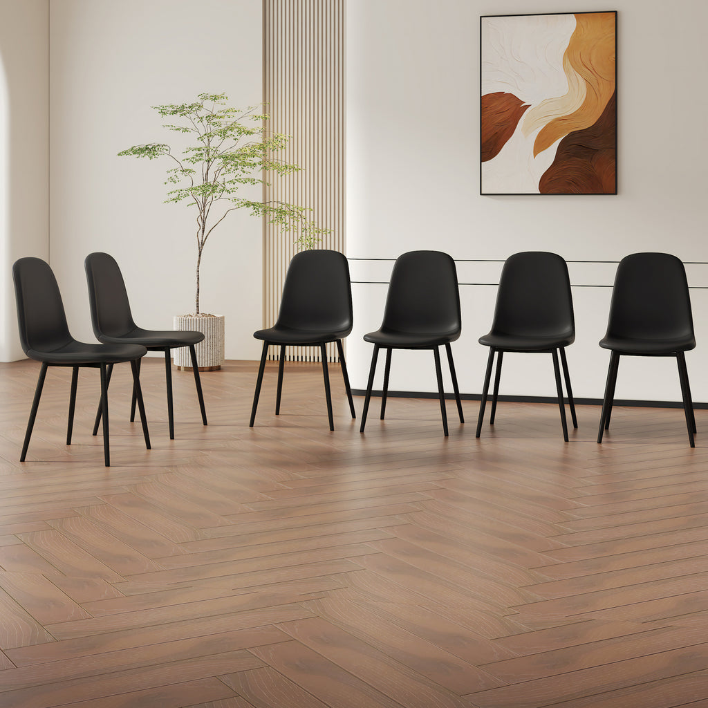 Modern Minimalist Black Dining Chair Set - Six Chairs per Box, Stable and Comfortable.Modern Mid-Century Style Upholstered Side Chairs,Spoon Shaped Chairs With Black Metal Legs.
