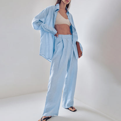 Minimalist Long Sleeve Shirt And Trousers Two-piece Set