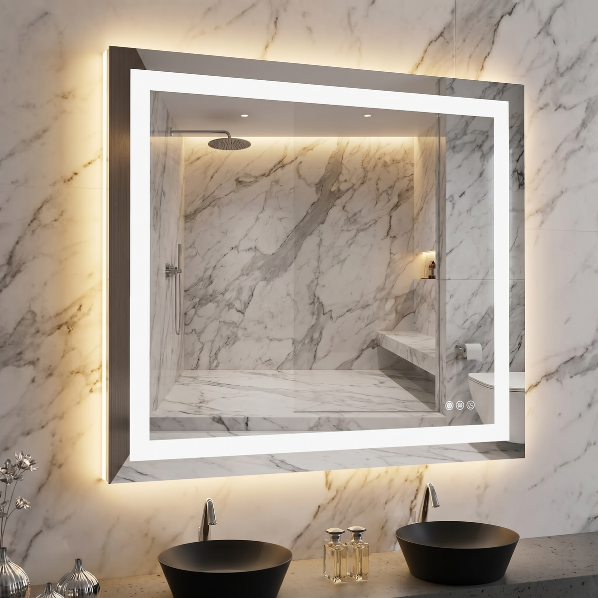 40x36 Inch Frameless LED Bathroom Mirror, Smart Mirror