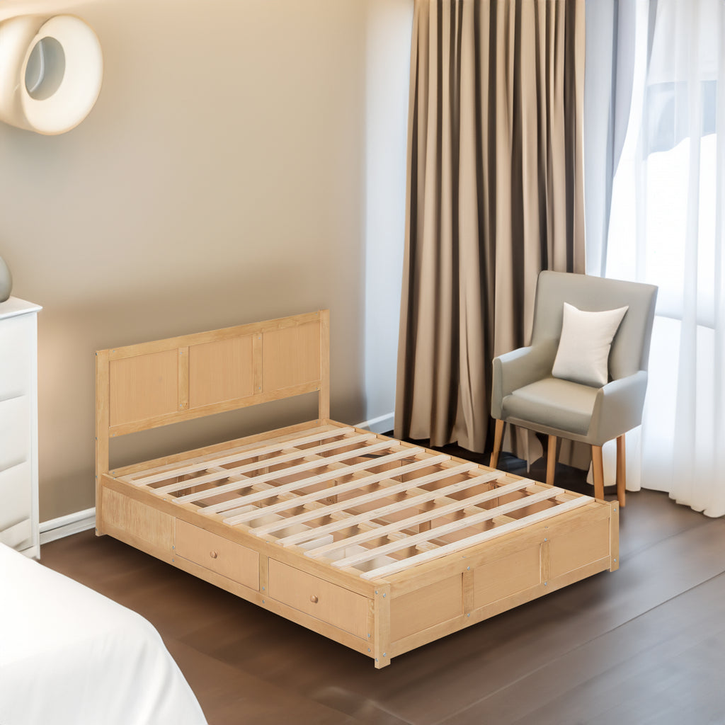 Oakes Wood Platform Bed with Storage Drawers, Wood Tone, Full
