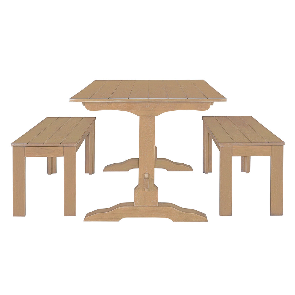 Tiberio 3-Piece Trestle Dining Set with 2 Benches, Natural Wood