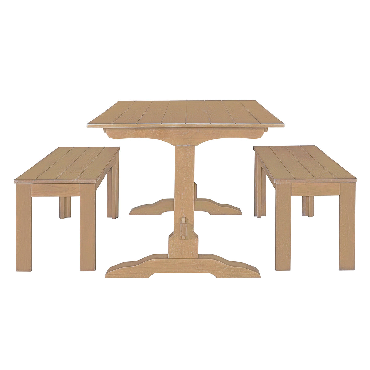 Tiberio 3-Piece Trestle Dining Set with 2 Benches, Natural Wood