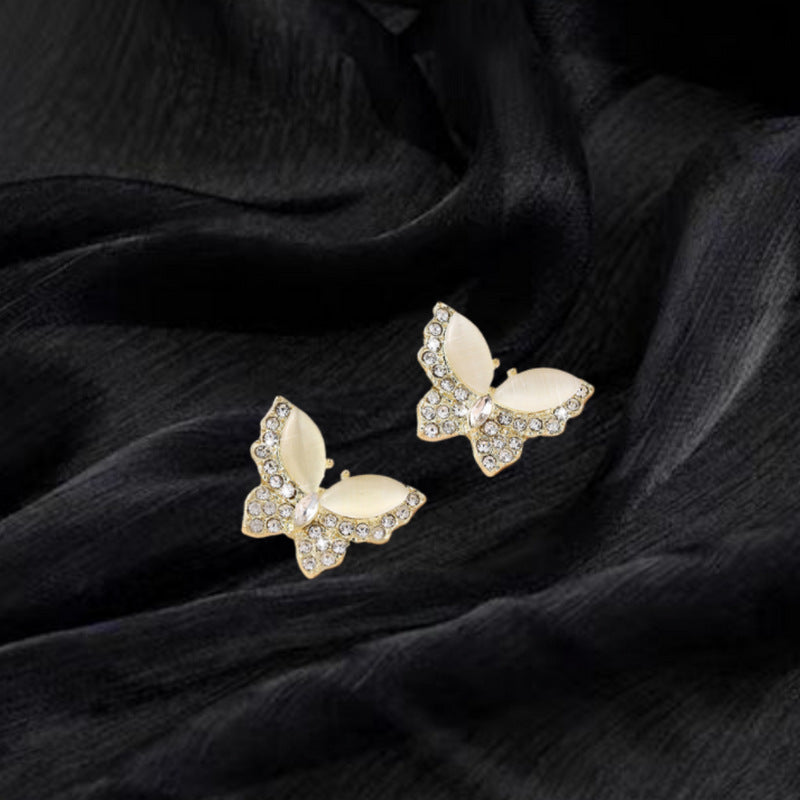 Fairy Ear Studs Full Of Diamond Opal Butterfly