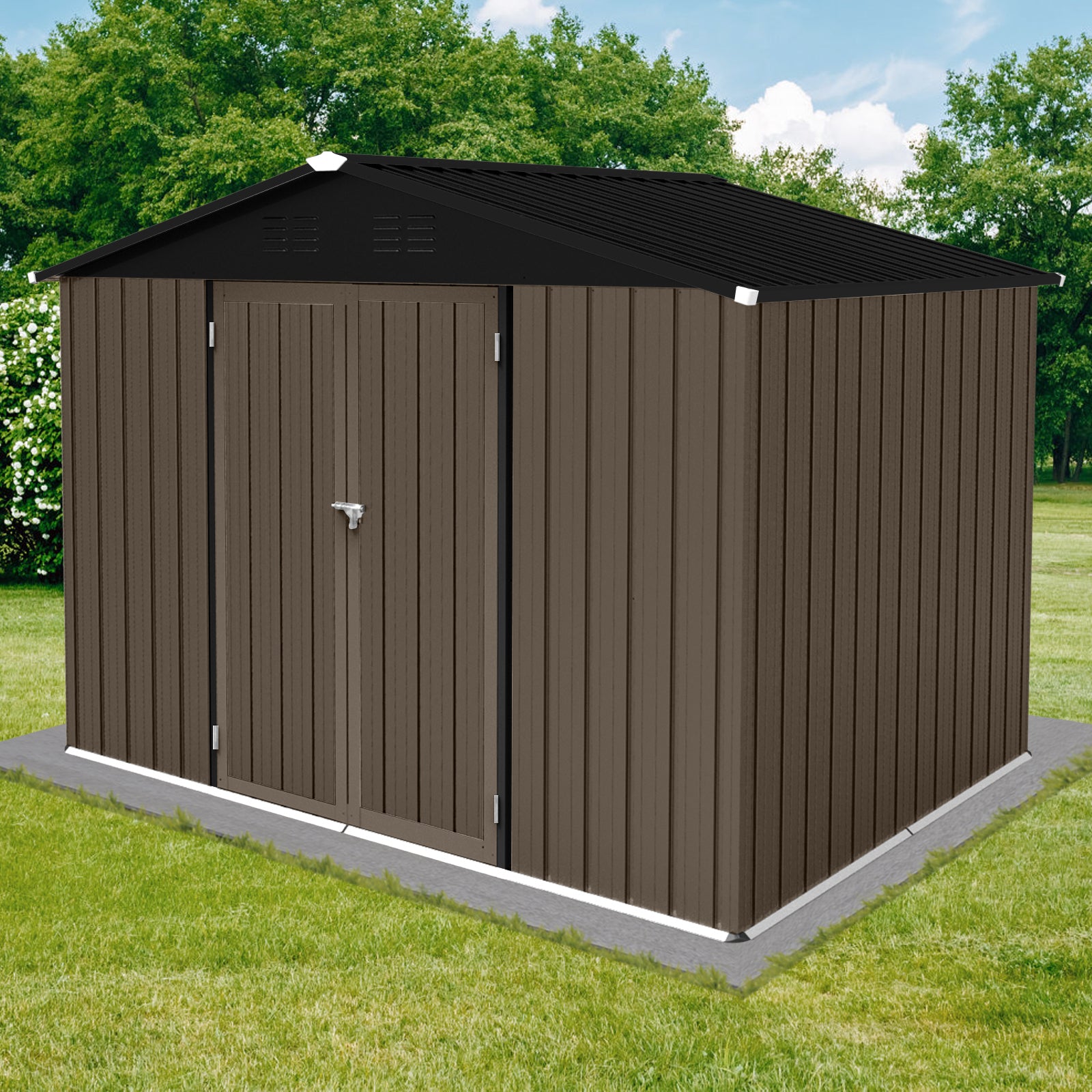 Metal garden sheds 8ft×6ft outdoor storage sheds Brown + Black