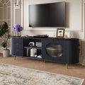 65 Inch Modern TV Stand, Fluted Media Console with Faux Marble Top, Gold Accents, Natural Blue