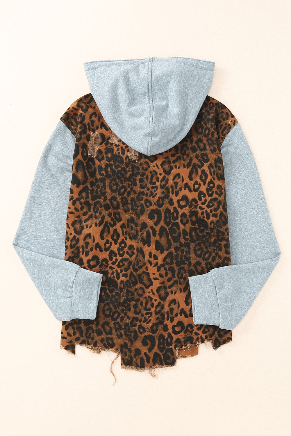 Wholesale Cheetah Patchwork Ripped Raw Hem Jacket - Eloy Royal