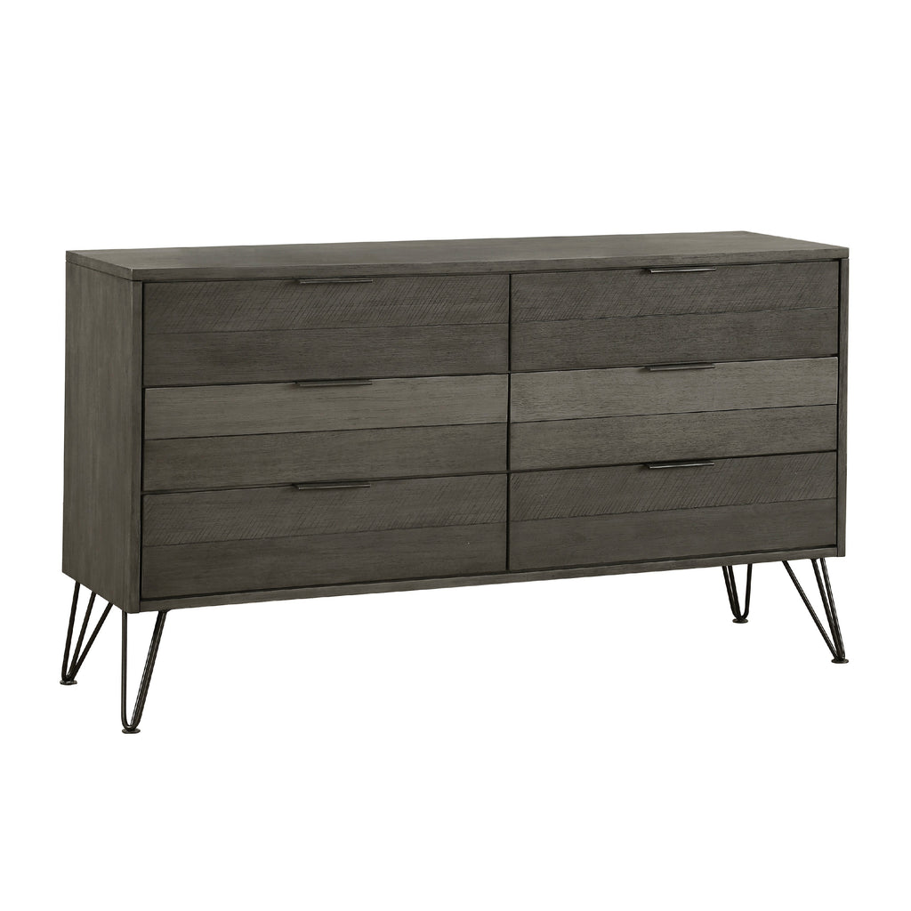 Contemporary Style Solid Wood Dresser with Metal Hairpin Legs, Grey
