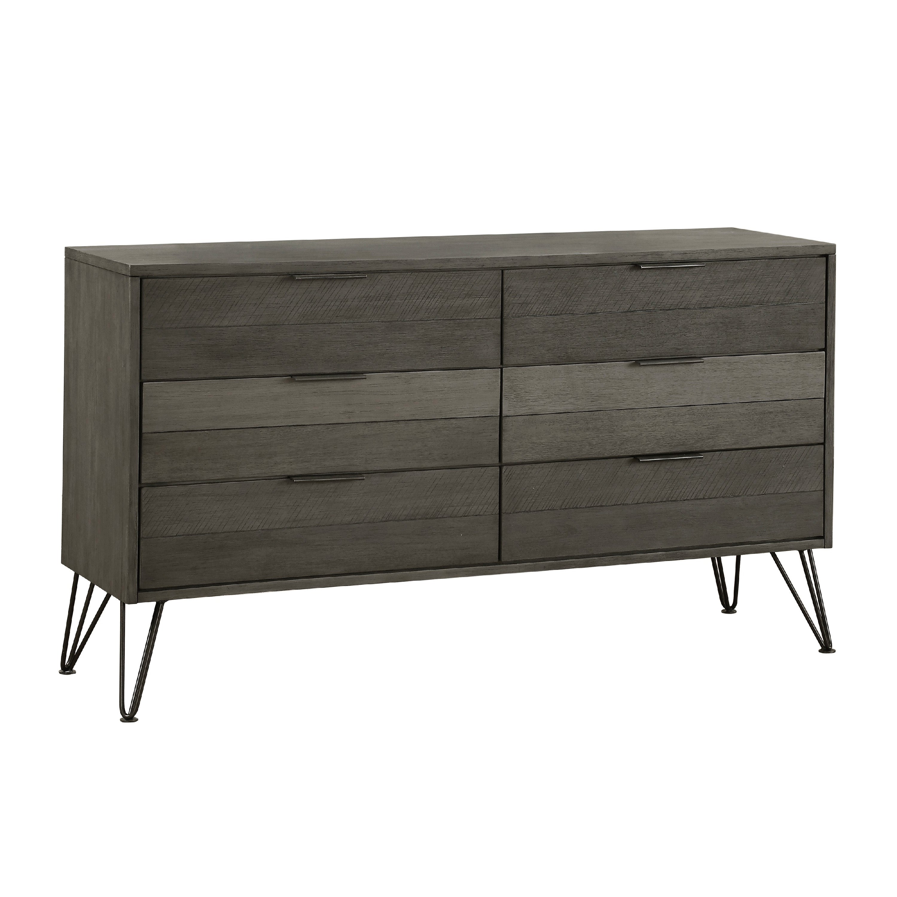 Contemporary Style Solid Wood Dresser with Metal Hairpin Legs, Grey